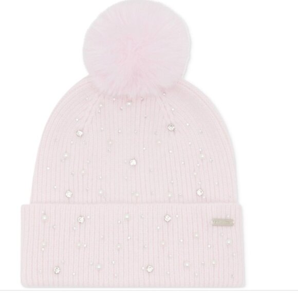 Steve Madden Women's 2-Pc. Embellished Beanie & Scarf Boxed Gift Set - Blush - Picture 4 of 5